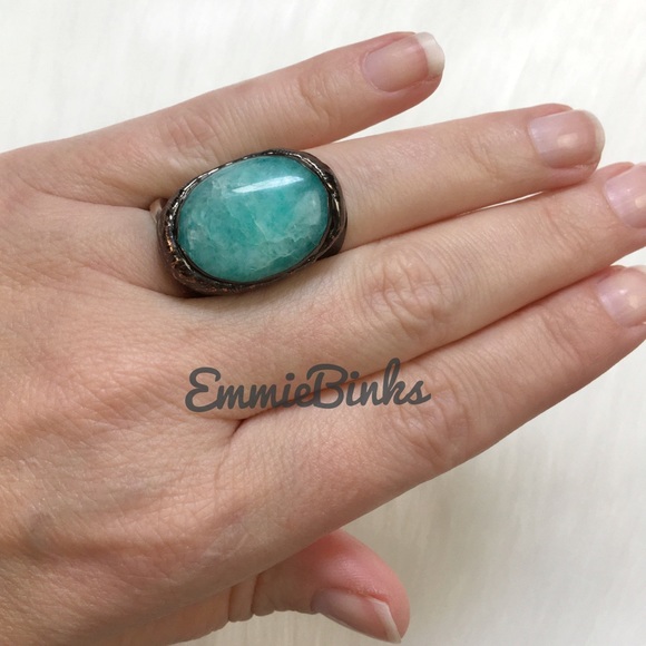 New Blue Quartz & Textured Copper Statement Chunky Cocktail Ring - Picture 4 of 16